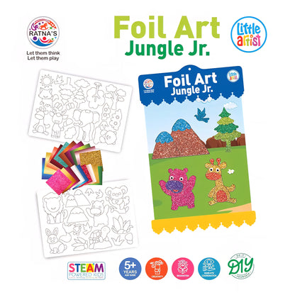 RATNA'S Foil Art Jungle Junior Craft Kit, STEAM Powered Art & Craft Kit, Foil Fun Mess Free Creative Activity DIY Kit for Kids