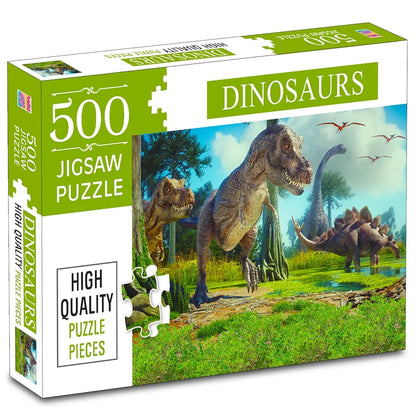 Dinosaur Jigsaw Puzzles 500-Piece for Kids and Childrens – Wild Animal, Gifts, Fun and Creative Game - Ages 6+