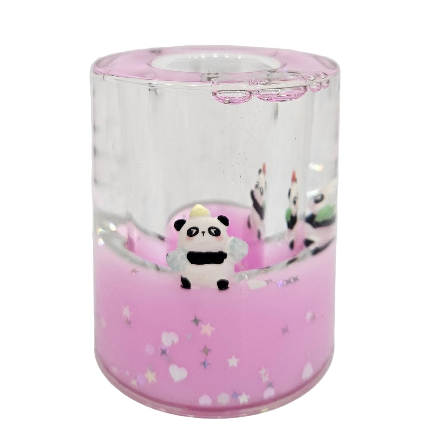 Cute Panda Glitter Liquid Motion Showpiece for Desk Decor Panda Sensory Liquid with pen holder Decorative Desktop Gift for Kids, Office