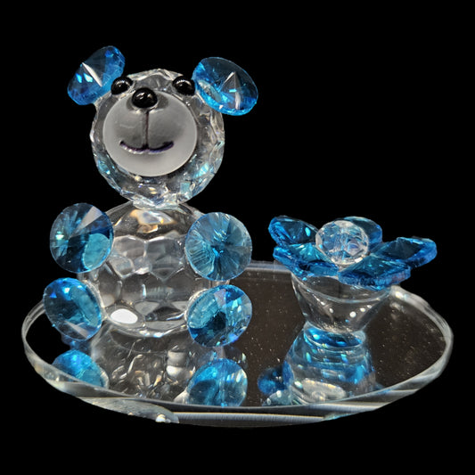 Crystal Bear & Diamond Flower Desktop Paperweight Decoration Wedding Favor, Gift for Valentine's Day Mother's Day Christmas Anniversary Birthday Thanksgiving Girls