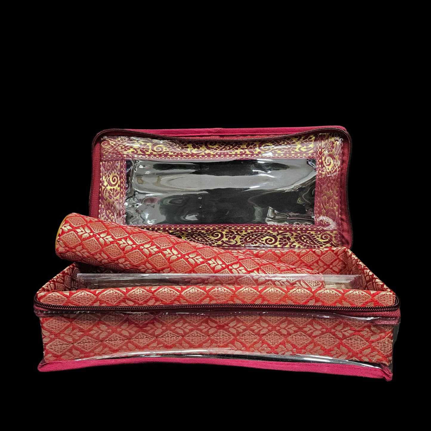Bangle Box for Women – Brocade Hardboard 2Rod Bangles Storage Organizer with Transparent Jewellery Organizer Case