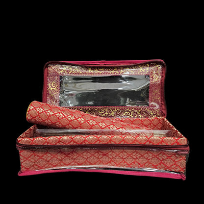 Bangle Box for Women – Brocade Hardboard 2Rod Bangles Storage Organizer with Transparent Jewellery Organizer Case