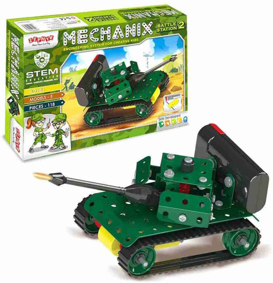 The Mechanix Battle station 2 Engineering system is designed for creative minds and promotes STEM education. With 118 pieces and 5 models to build, it provides hands-on learning and encourages critical thinking and problem-solving skills.