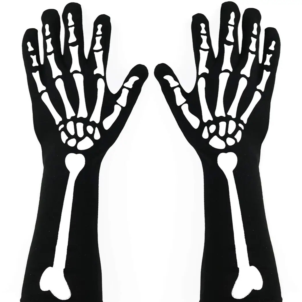 Bone Hand Skeleton Gloves - Costume Accessories Skeleton Stretch Elbow Gloves for Adults and Kids