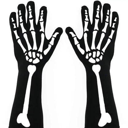 Bone Hand Skeleton Gloves - Costume Accessories Skeleton Stretch Elbow Gloves for Adults and Kids