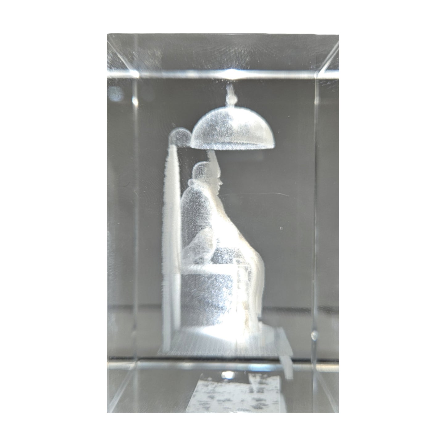 3D laser-engraved crystal cube featuring Sai Baba Showpiece Figurine