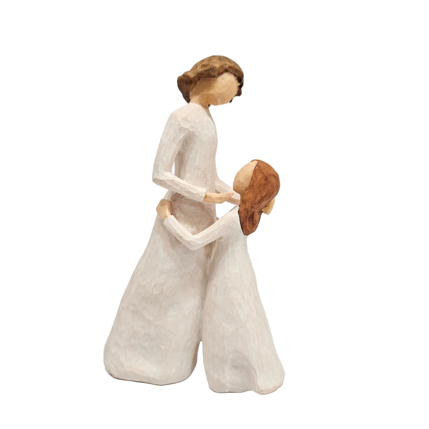 Mother and Daughter" figurine features a sculpted, hand-painted scene of two figures embracing in white robes