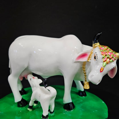 Cow & Calf Statue in Marble Dust, Cow Idol, Showpiece for Home Decor, Handmade Divine Cow, Mother Cow with Baby Calf, kamdhenu