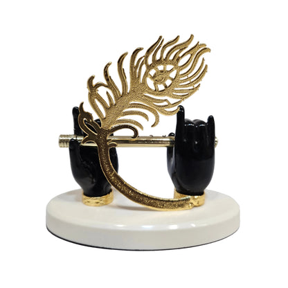 Lord Krishna Hand Idol with Flute,Face and Peacock|Statue for Gifting Home Decorative Showpiece