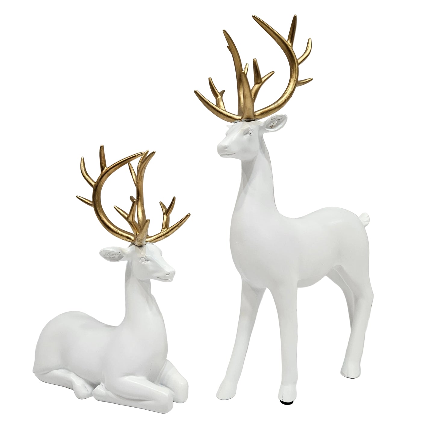 White resin deer 2pcs set figurines a distinct gold antler design Showpiece