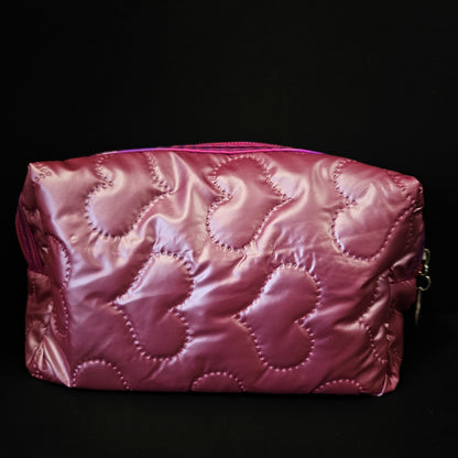 2 pieces set Makeup Pouch with Chenille Varsity Letter Patch, Skin Care Travel Bag Organizer for Girls, Make Up Skincare Cosmetic Zipper Stuff Bags for Women
