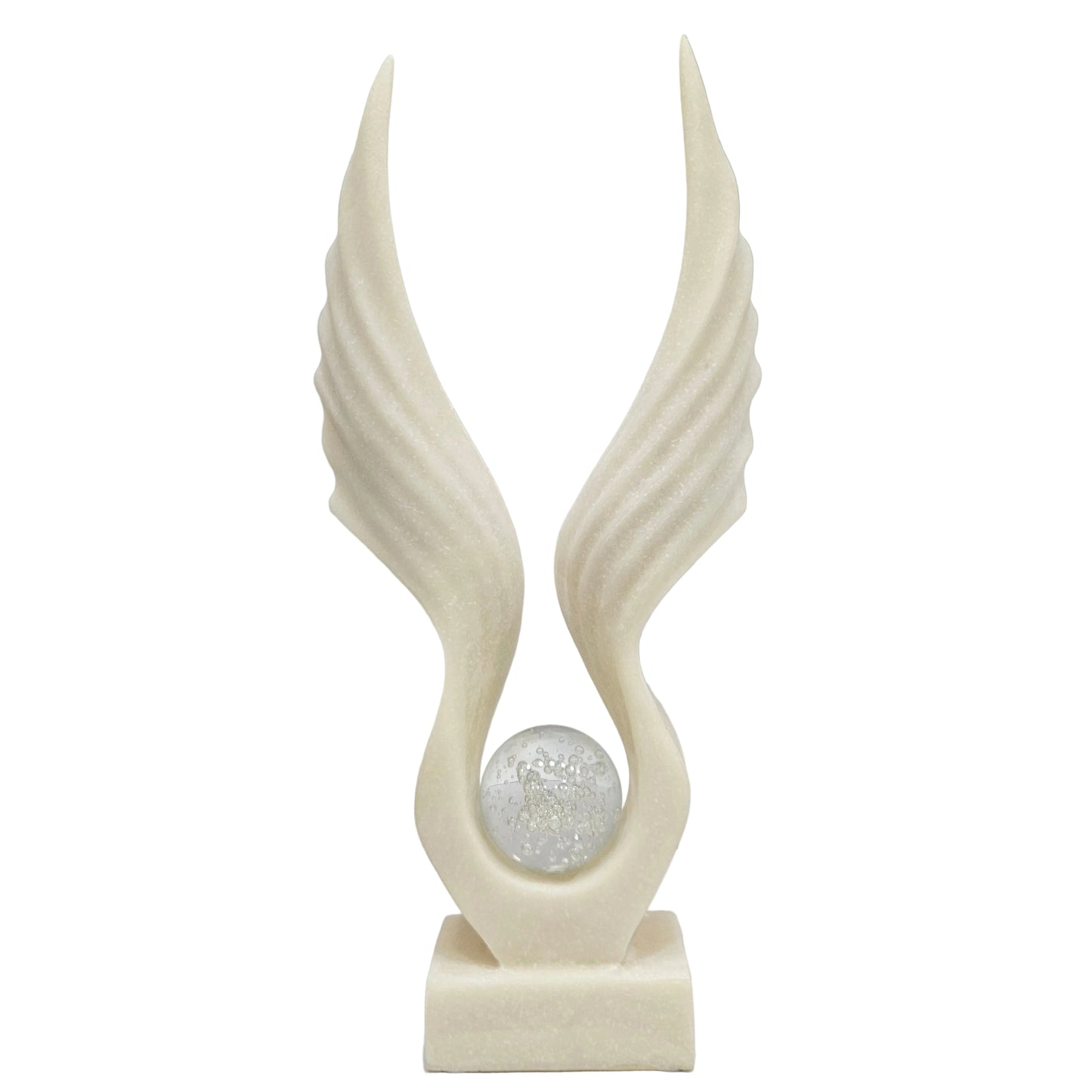 MyAddiction Eagle/Angel Wings Statue featuring a white resin wing structure cradling a glass sphere