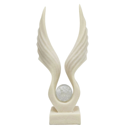 MyAddiction Eagle/Angel Wings Statue featuring a white resin wing structure cradling a glass sphere
