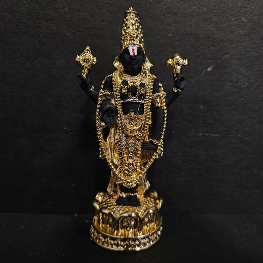 India Lord Tirupati Balaji Silver Plated Black Idol with Golden Jewelry Work Balaji Idol for Car Dashboard Venkateswara Swamy Murti for Home Srinivasa Statue for Mandir