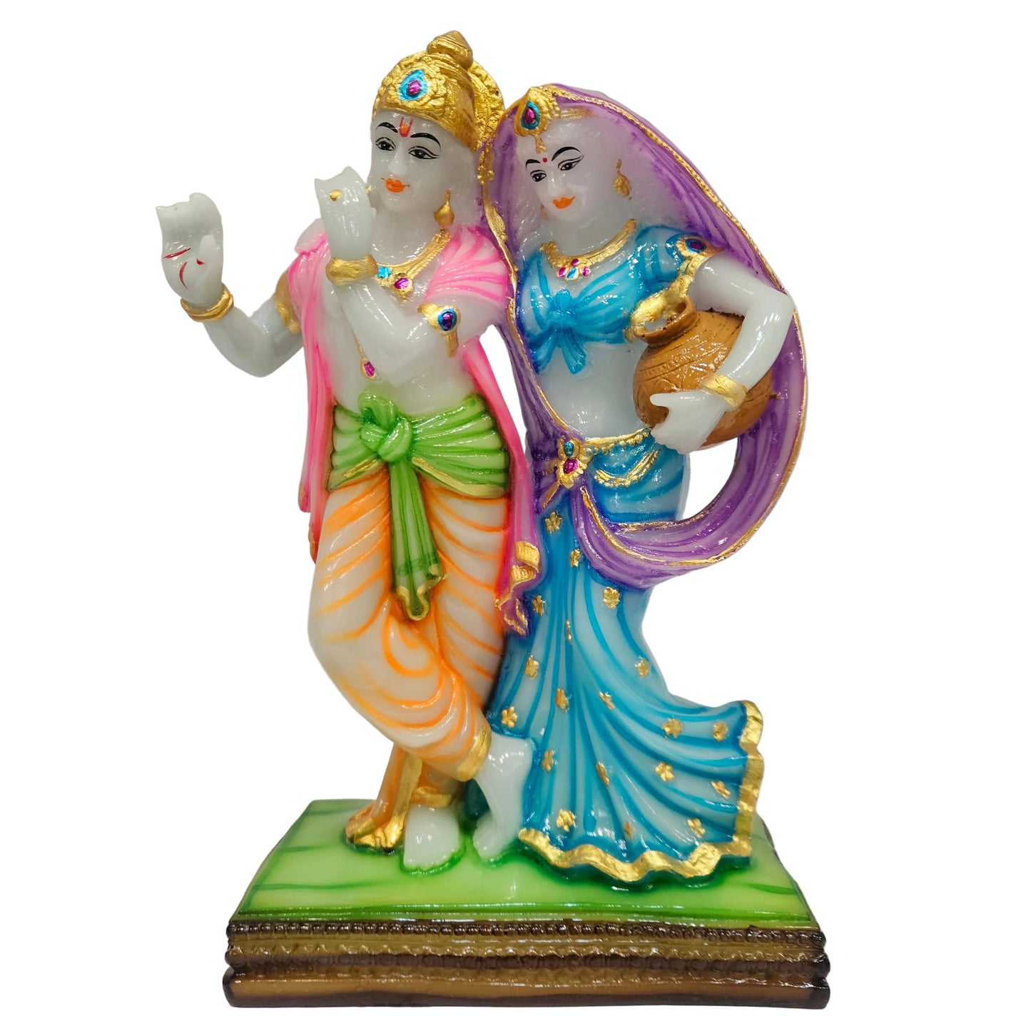 Marble dust Radha Krishna statue featuring vibrant Multicolor with a glossy finish god idol