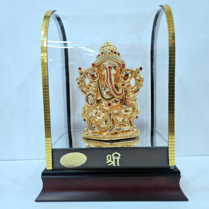 Lord vinayaka murti 24carats gold Plated idol Statue in a transparent protective cabin