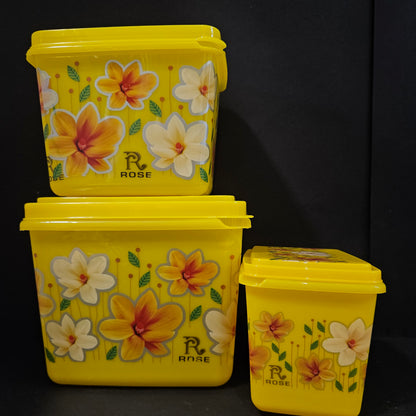 Storage Container yellow floweral printed Plastic Container 3pcs Set