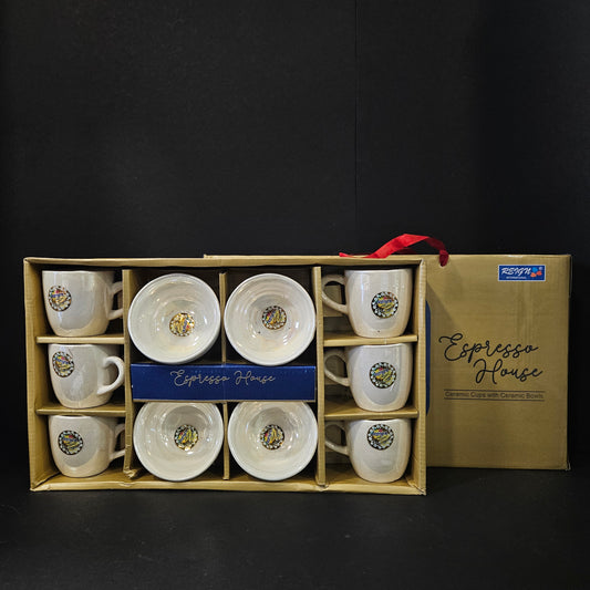 Espresso house Ceramic pieces shiny cups with 4 Ceramic bowls set