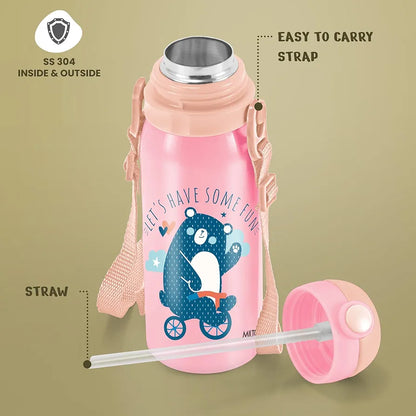 Milton Thermosteel Companion 450 Insulated Inner Stainless Steel Water Bottle with Spout Lid, 1 Piece, 435 ml, Pink| Easy Grip | Leak Proof | Hot or Cold | School | Travel Bottle