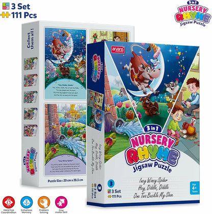 Nursery Rhyme Jigsaw Puzzle for Kids - 3 in 1-3 Nursery Rhymes to Choose - 3 Set - 111 Pieces Stories puzzle set