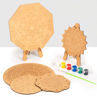 RATNA'S Wooden Mandala Art Jumbo Coloring Kit - 9 Mandala Art Pieces With 2 Frame Set - Art & Craft Creative Coloring Fun for Kids & Adults