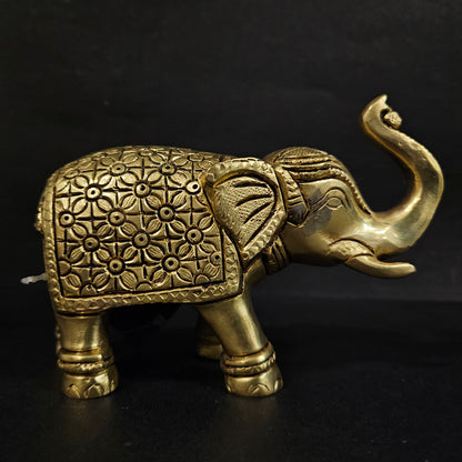 Brass Elephant with Beautifull Design Carving Work On Hathi Gajraj Lucky Figurine Showpiece for Home Statue Idol Handicraft Art