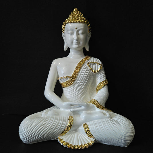 Buddha Statue showpiece Figurine Home Decor budddha Idol in Off White and Gold