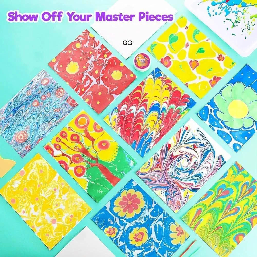 Ratna's Marbling Paint Art & Crafts Kit - Water Marble Painting Set, Craft Kits for Girls & Boys, 12 Vibrant Colors & 40 Sketch Papers, STEM Engaging Activities, Water Marbling - For Kids 4+ Years