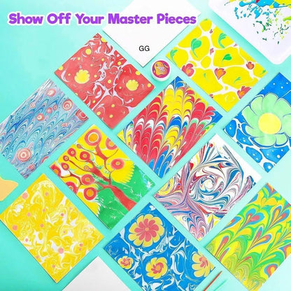 Ratna's Marbling Paint Art & Crafts Kit - Water Marble Painting Set, Craft Kits for Girls & Boys, 12 Vibrant Colors & 40 Sketch Papers, STEM Engaging Activities, Water Marbling - For Kids 4+ Years