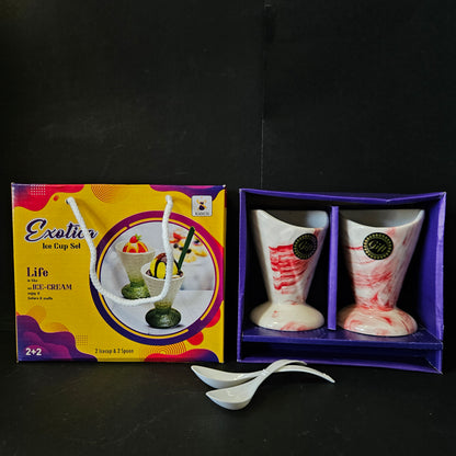 Kanch Exotica ice cream 2 pieces Ceramic cup set with 2 Spoons