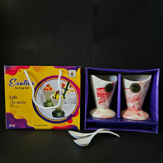 Kanch Exotica ice cream 2 pieces Ceramic cup set with 2 Spoons