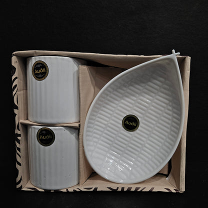 Munch 3piece set of 2 Ceramic tea cups & 1 serving plate