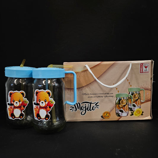 Shelly glassware mojito 2 pieces jar set with straws perfect for kids