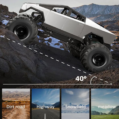 Remote Control Tesla Cybertruck Rock Crawler, with Metal Shell, 2.4GHz 4WD RC Truck with Headlights, Off Road Monster Truck, Birthday and Surprise Gift
