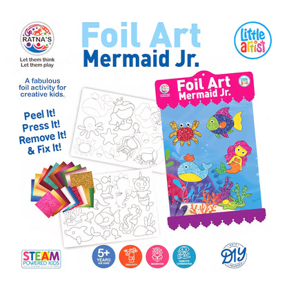 RATNA'S Foil Art Mermaid Junior Craft Kit, STEAM Powered Art & Craft Kit, Foil Fun Mess Free Creative Activity DIY Kit for Kids