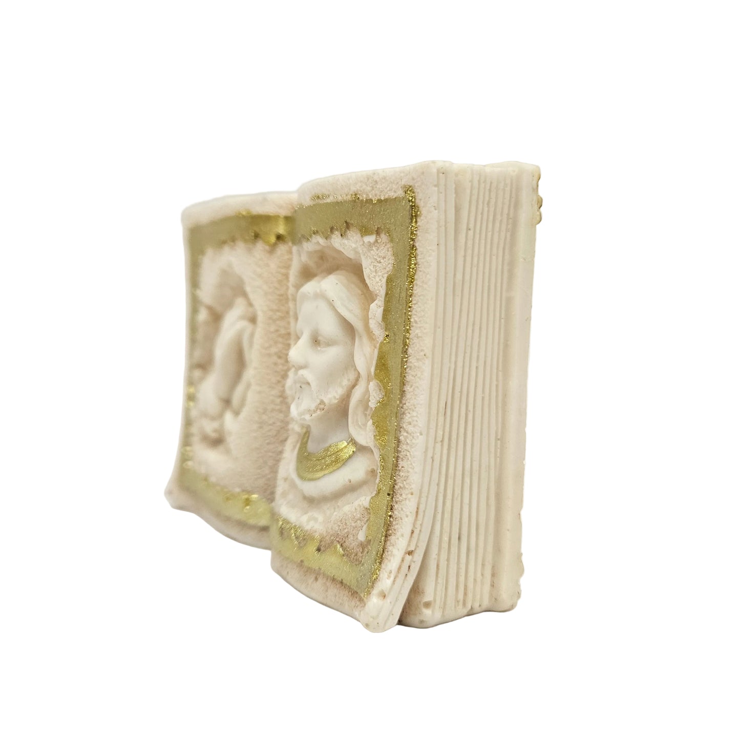 Holy Family Nativity Scene Bible Book Shaped Figurine, Resin, Gold and Beige, Religious DecorHoly Family Nativity Scene Bible Book Shaped Figurine, Resin, Gold and Religious Decor