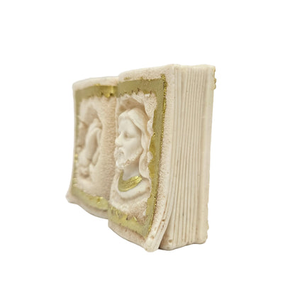 Holy Family Nativity Scene Bible Book Shaped Figurine, Resin, Gold and Beige, Religious DecorHoly Family Nativity Scene Bible Book Shaped Figurine, Resin, Gold and Religious Decor