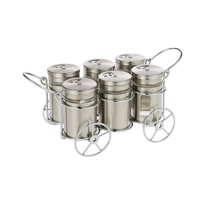 Tabletop 6Pcs Glass Spice Jar Set With metal wheel Stand