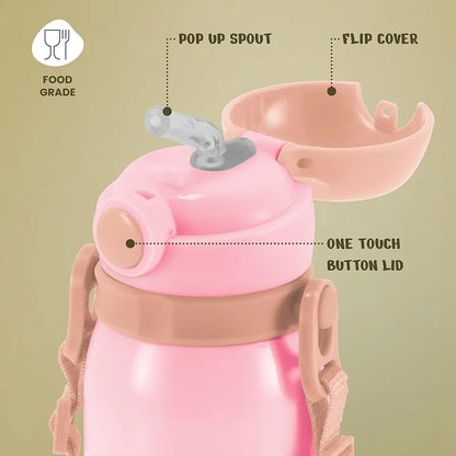 Milton Thermosteel Companion 450 Insulated Inner Stainless Steel Water Bottle with Spout Lid, 1 Piece, 435 ml, Pink| Easy Grip | Leak Proof | Hot or Cold | School | Travel Bottle