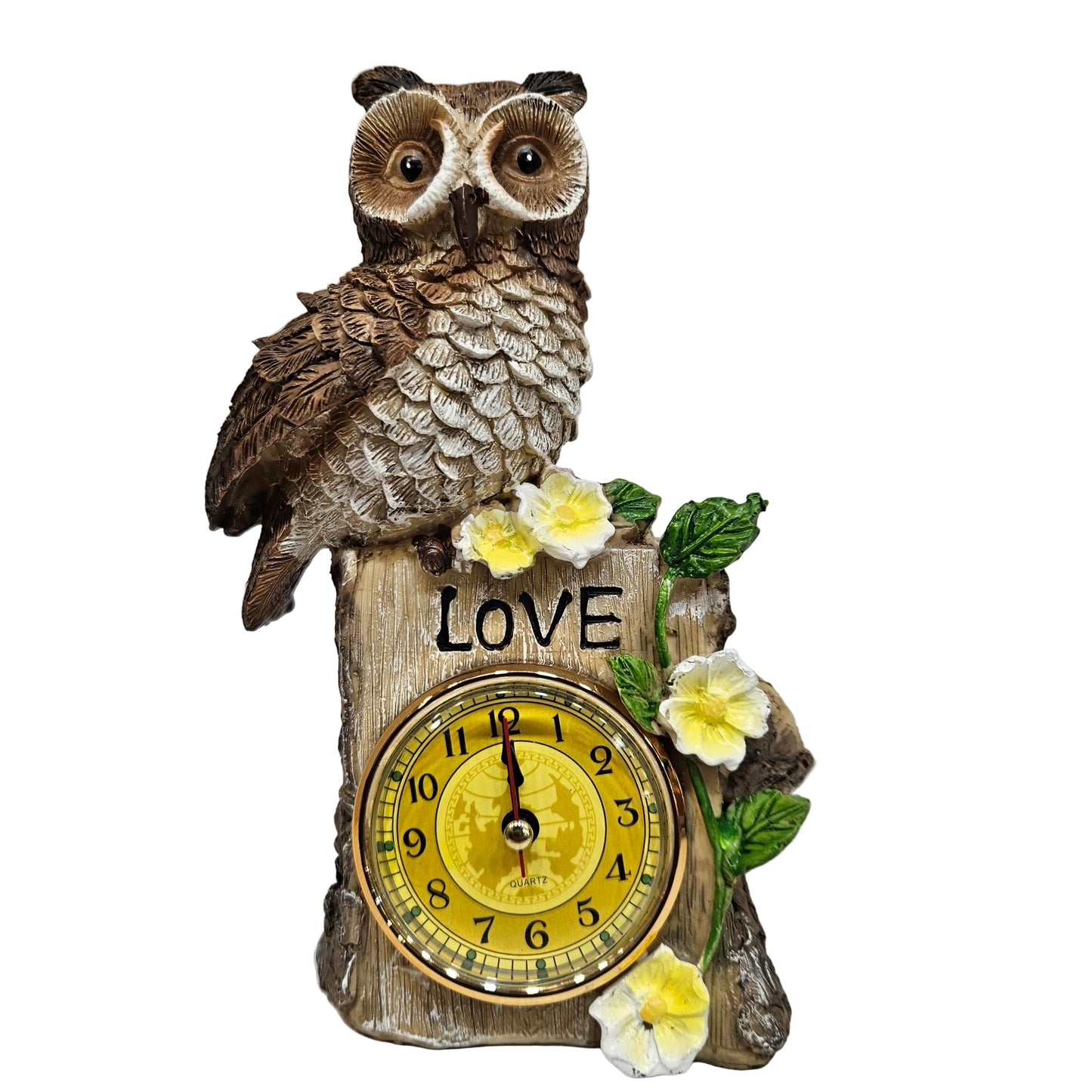 Hand Painted Resin Owl Analog Wall Clock | Hand Painted | Realistic Features | Easy to Read Numbers Desktop/table clock
