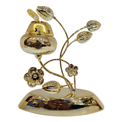 Elegant gold floral dhoop stand designed for home mandirs, daily puja, or festive décor
