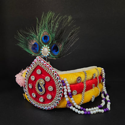 Lord krishna ji pagdi Decorated with stones & pearls decorative roses,peacock feather starp pagdi for Krishna ashtami