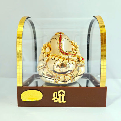 Imported 24carat Gold Plated Cabin Idol with stones Decorated of Ganesha with Full Decorate for Puja Room Or Home Decor