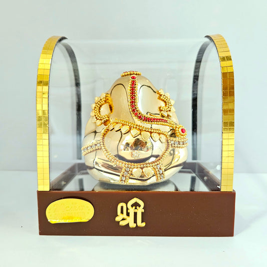Imported 24carat Gold Plated Cabin Idol with stones Decorated of Ganesha with Full Decorate for Puja Room Or Home Decor