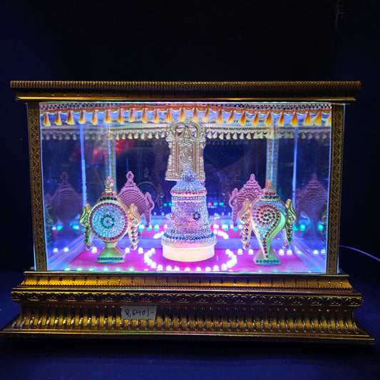 Lord Balaji shank,crown&Chakra decorated with attractive stones,slokam & multi colour lighting Cabin idol perfect for Marriage gifting,house warming