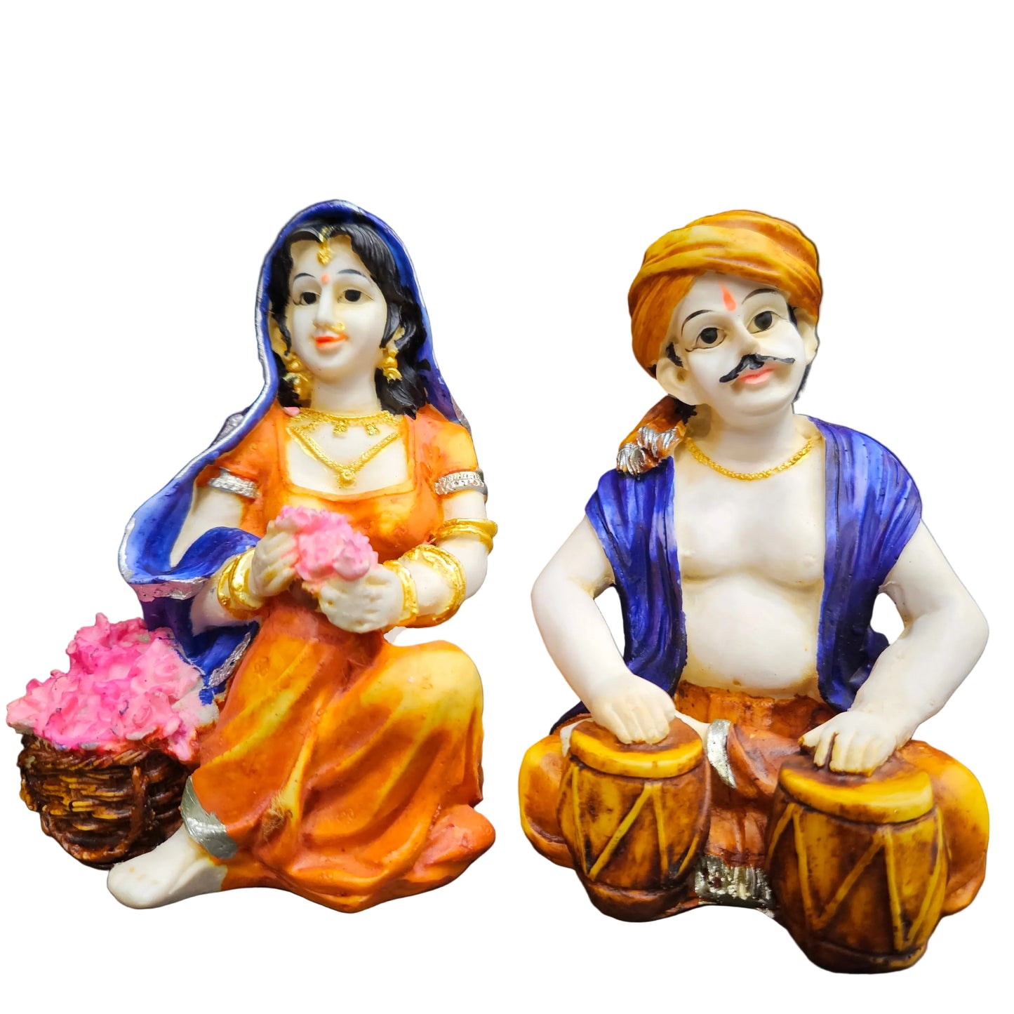 Rajasthani Showpiece figures 6pcs set Couple Man & Lady Playing Musical Instrument Home Decor Resin Traditional Village Decorative Showpiece Statue Living Room
