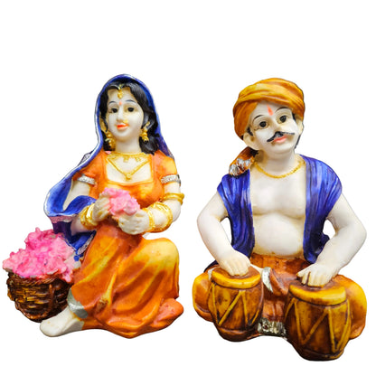 Rajasthani Showpiece figures 6pcs set Couple Man & Lady Playing Musical Instrument Home Decor Resin Traditional Village Decorative Showpiece Statue Living Room