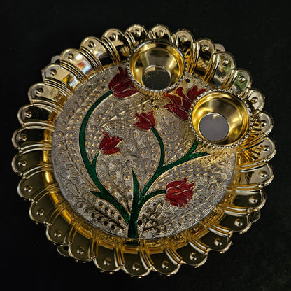 Acrylic Pooja Thali with Kumkum Holder Decorative Rakhi Thali Engagement Thali,Rakshabandhan Thali,Tilak Thali