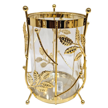 Nordic-style luxury gold metal and glass cylindrical vase Showpiece Figurine