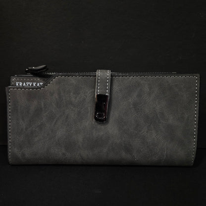 Leather Thin Slim Wallets for Women with magnetic clip & Zipper